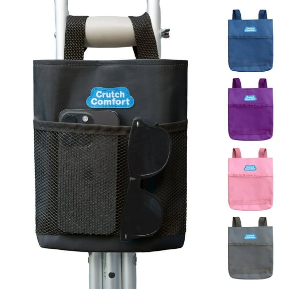 Crutch Comfort Large Universal 2-Pocket 8"x9" Crutch Bag/ Tote/ Pouch (Black)