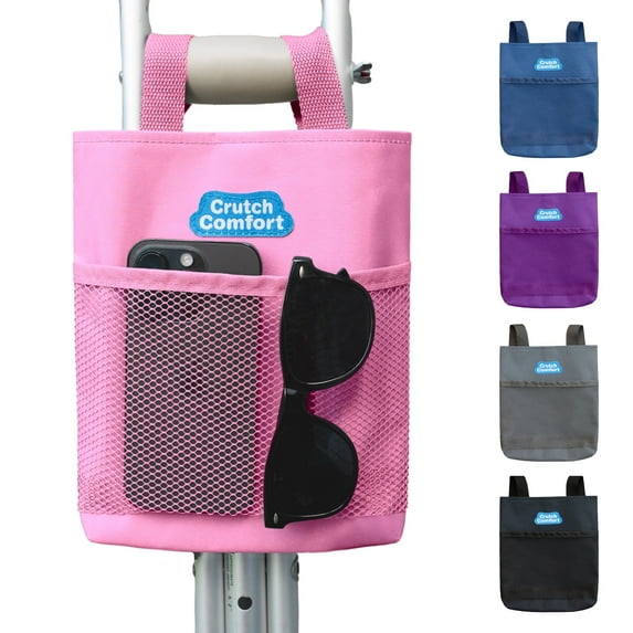 Crutch Comfort Large Universal 2-Pocket 8"x9" Crutch Bag/ Tote/ Pouch (Pink)