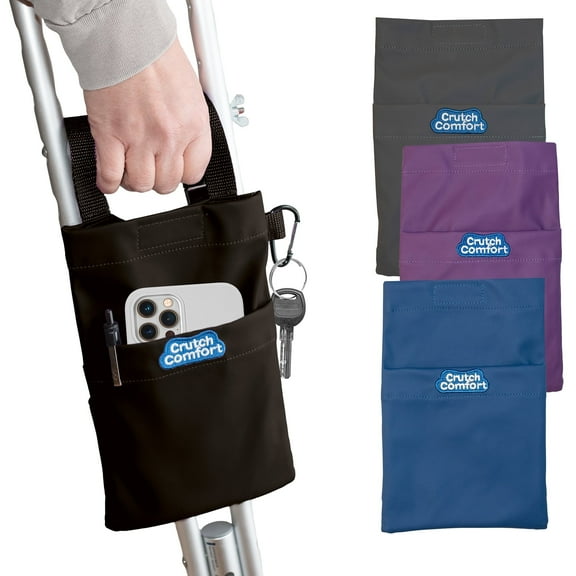 Crutch Comfort Large Universal Crutch Pouch/Pocket/Bag with Key Clip, Water-Repellent, Black