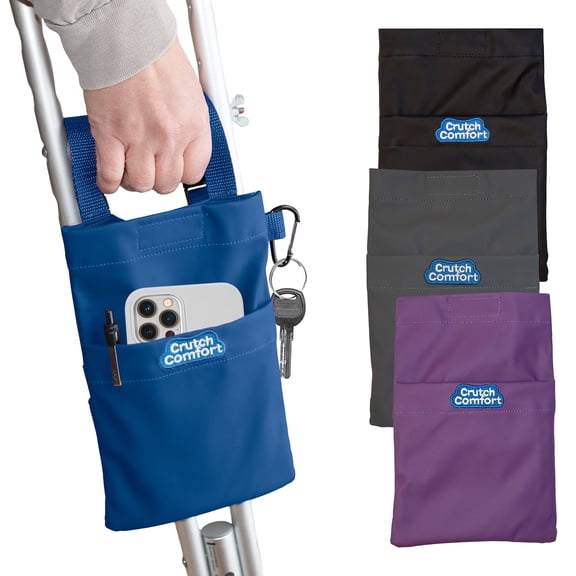 Crutch Comfort Large Universal Crutch Pouch/Pocket/Bag with Key Clip, Water-Repellent, Blue