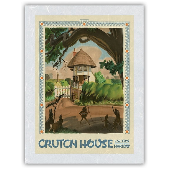 Crutch House Latton Harlow - London Underground - Vintage Railroad Travel Poster by Frederick C. Herrick c.1930s - Japanese Unryu Rice Paper Art Print (Unframed) 12 x 16 in