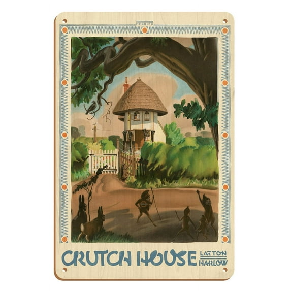 Crutch House Latton Harlow - London Underground - Vintage Railroad Travel Poster by Frederick C. Herrick c.1930s - 8 x 12 inch Vintage Wood Art Sign