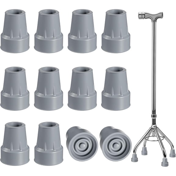 Crutch Tips 12Pcs 7/8 Inch Crutch Feet Cap Heavy Duty Rubber Accessories Non-Slip Replacement Cane Tips for Walking Canes Crutches and Walkers Gray