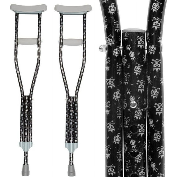 My Crutches -Fashion Crossbones Designed Colored Youth Junior Crutches for Kids/Teens/Adults w Adjustable Handgrip & Length Lightweight Durable Aluminum w Underarm Pad (Heights 4'5" to 5'2")