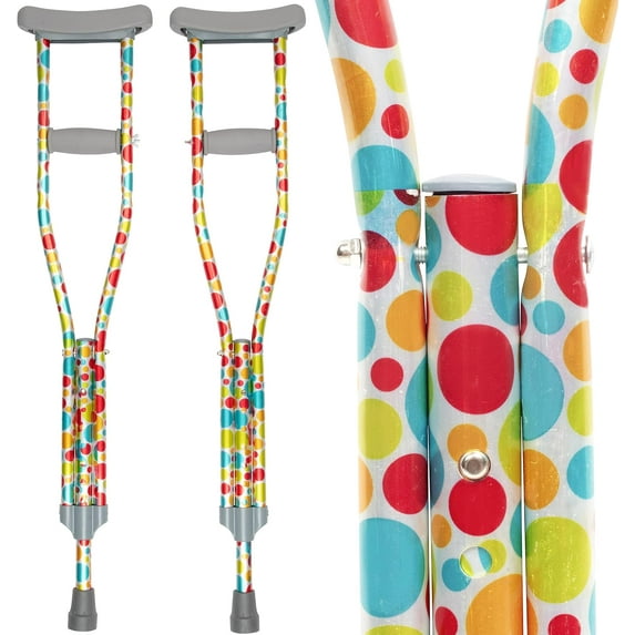 My Crutches-Fashion Designed Colored Youth Junior Crutches for Kids/Teens/Adults w Adjustable Handgrip & Length  Lightweight  Durable Aluminum w Underarm Pad (Polka Dots  for Heights 4'5" to 5'2")
