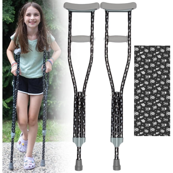 My Crutches-Fashion Designed Colored Youth Junior Crutches for Kids/Teens/Adults w Adjustable Handgrip & Length Lightweight Durable Aluminum w Underarm Padding (Crossbones Heights 5'2" to 5'10")