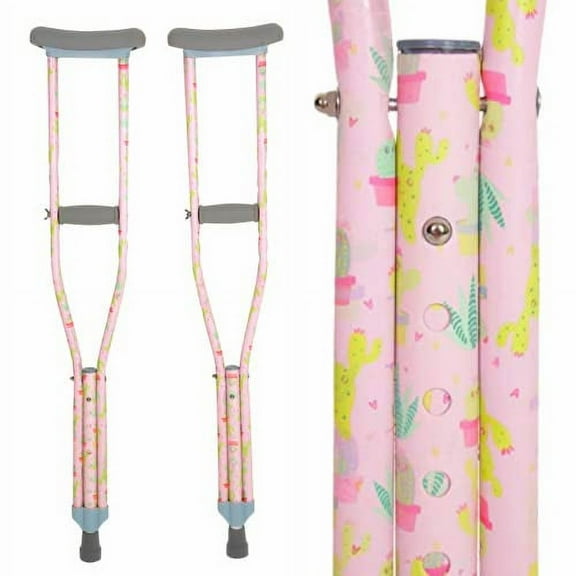 My Crutches - Youth Crutches for Kids w Adjustable Handgrip and Length! for Children 3'9" to 4'5" - Made of Lightweight, Durable Aluminum w Underarm Padding - Cactus