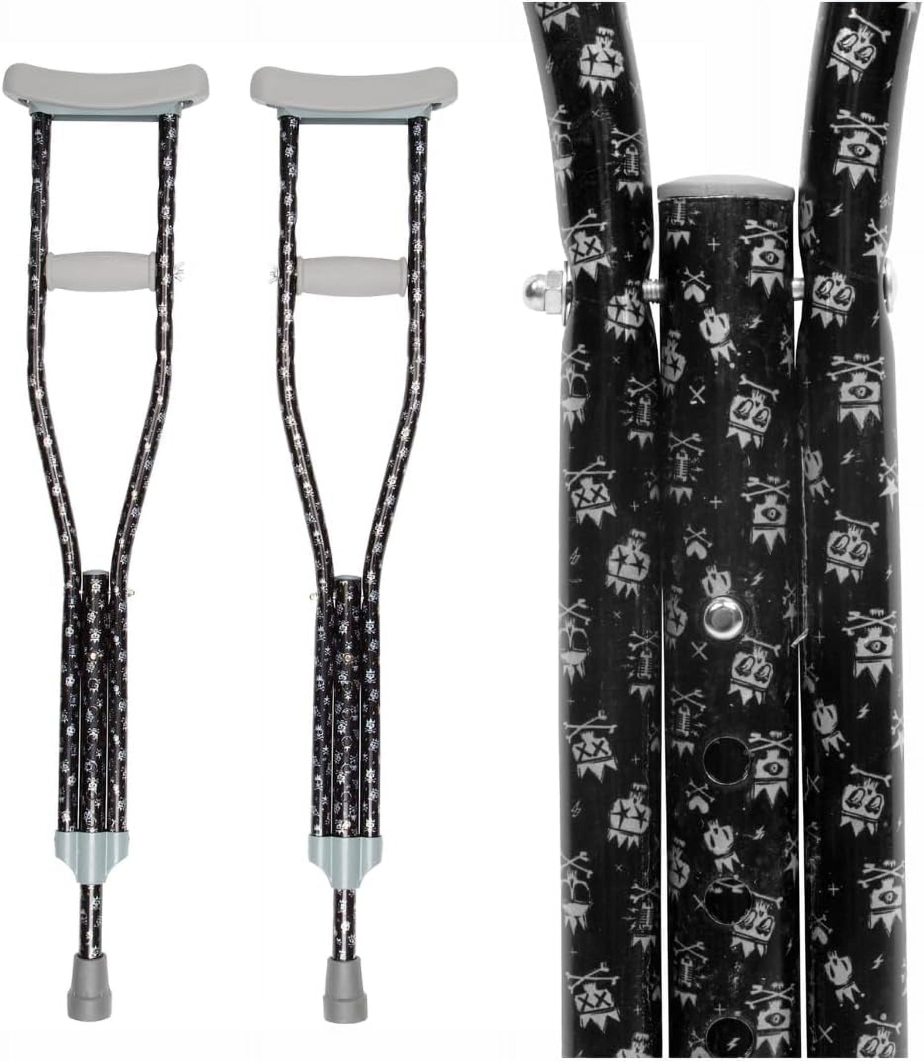 My Crutches - Youth Junior Crutches for Kids w Adjustable Handgrip and Length! for Children 3'9" to 4'5" - Made of Lightweight  Durable Aluminum with Underarm Padding - Crossbones