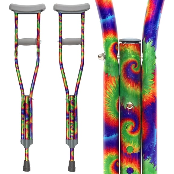 My Crutches - Youth Junior Crutches for Kids w Adjustable Handgrip and Length! for Children 3'9" to 4'5" - Made of Lightweight Durable Aluminum with Underarm Padding - Rainbow Tie Dye