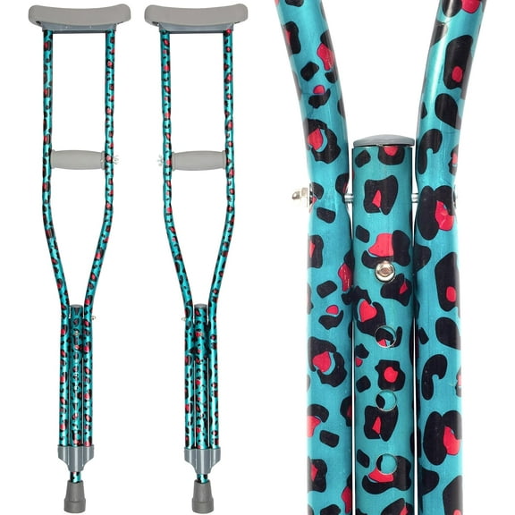 My Crutches - Youth Junior Crutches for Kids w Adjustable Handgrip and Length! for Children 3'9" to 4'5" - Made of Lightweight Durable Aluminum with Underarm Padding - Teal Leopard