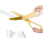 Crutello Ribbon Cutting Ceremony Kit - Grand Opening Ribbons and Scissors - 21" Giant Gold Scissors and 30 Foot Large White Ribbon 4" Wide - Ceremonial Kit