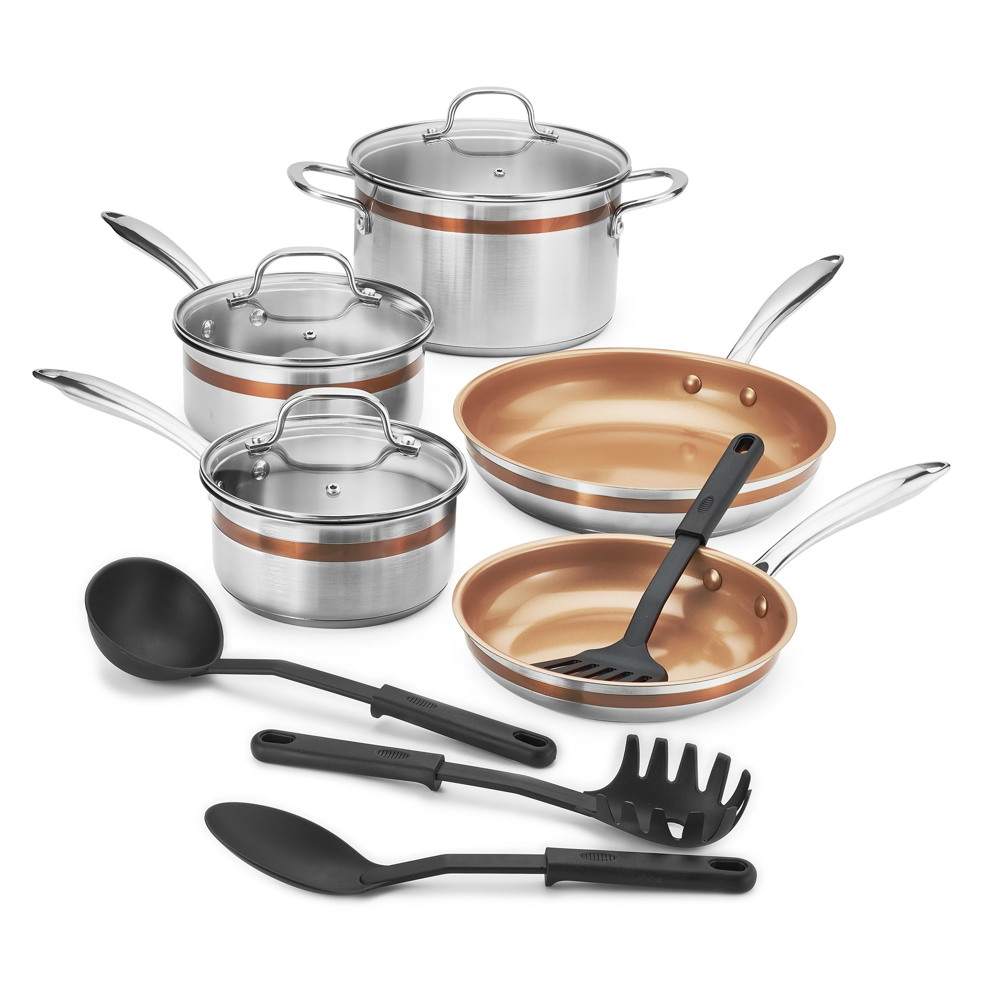 Crux 12 Piece Stainless Steel Cookware Set with Copper Accent Ring