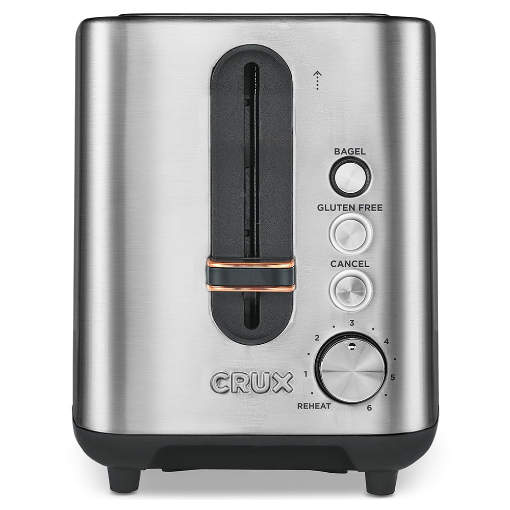 Crux 2 Slice Stainless Steel Toaster, Extra Wide Slots, Quick & Precise  6-Setting Shade Control, Reheat, Bagel and Gluten Free Function, Slide-Out