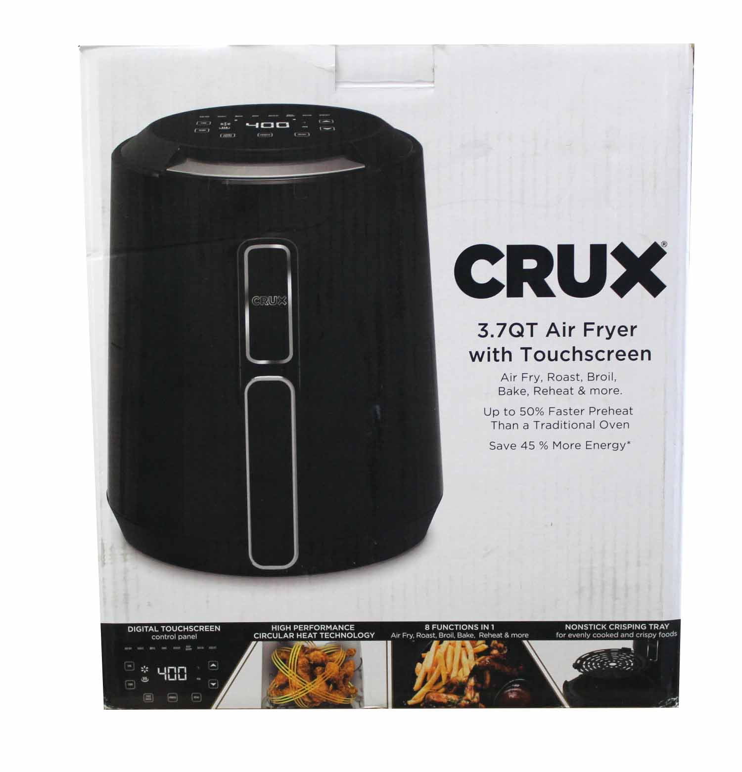 Crux 3.7-Quart Touchscreen Electric Air Fryer, Roast, Broil, Bake, Reheat,  Black