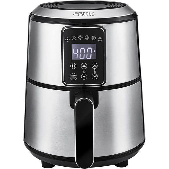 Crux 3QT Digital Air Fryer, Faster Pre-Heat, No-Oil Frying, Fast Healthy Evenly Cooked Meal Every Time, Dishwasher Safe Non Stick Pan and Crisping Tray for Easy Clean Up, Stainless Steel