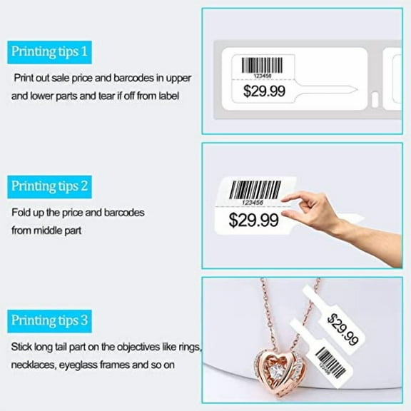 Cruxer 12 Rolls Price Tags Replacement for DYMO 30373,Jewelry Tags Rat Tail Style Thermal Film Labels 7/8" x 15/16", Compatible with DYMO Labelwriters 450, 4XL & Rollo & Zebra Desk