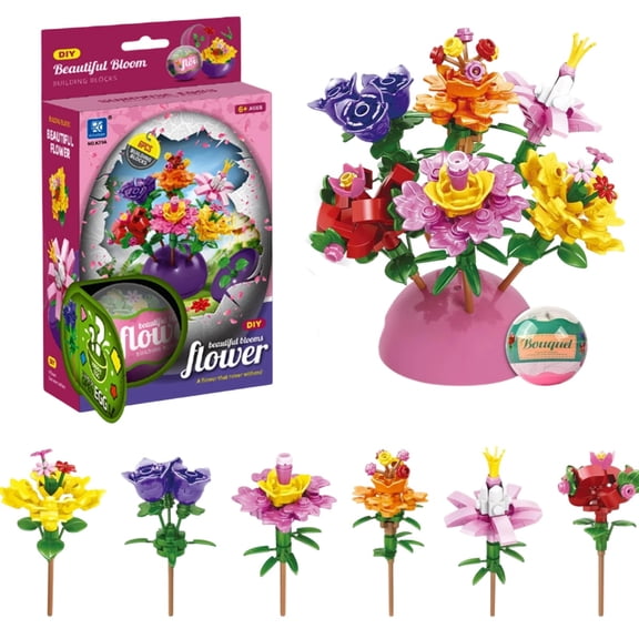 Cruynt 6 Pack Filled Easter Eggs with 157 Pcs DIY Flower Garden Building Blocks for Party Favors, Easter Egg Hunt, Classroom Events - Educational Activity Toy Easter Toy