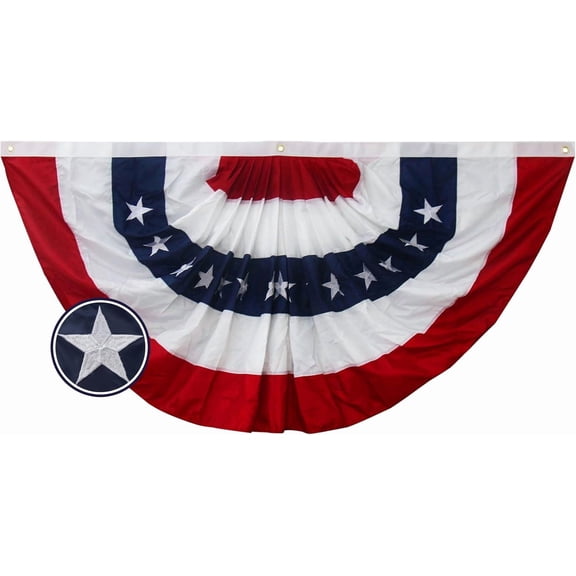 Cruynt American Bunting USA Pleated Fan Flag 1.5x3 ft, Embroidered Small Bunting Flags with 3 Brass Grommets Outside Patriotic Half Fan for Decorations Memorial Day