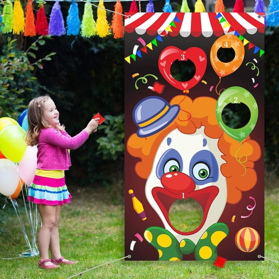 Cruynt Carnival Toss Games Banner with 1 Bean Bags Halloween Carnival Game for Adults Circus Theme Party Decorations for Birthday Family Fun Throwing Indoor Outdoor