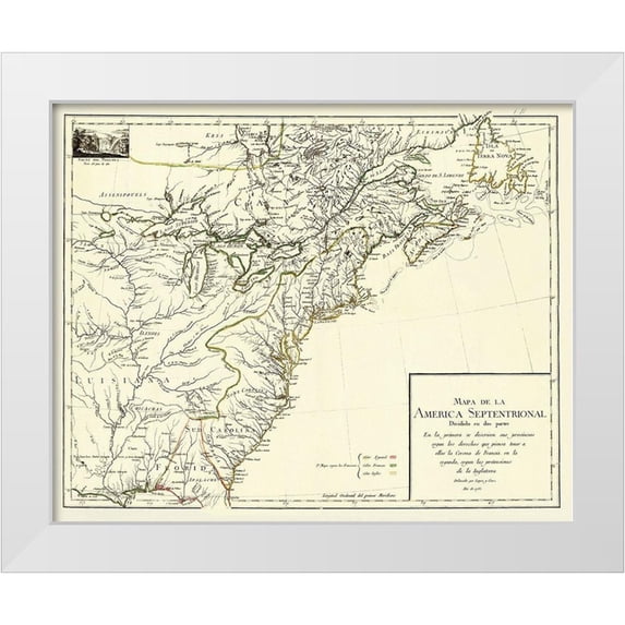 Cruz 18x15 White Modern Wood Framed Museum Art Print Titled - America Septentrional Divided Two Parts - Cruz