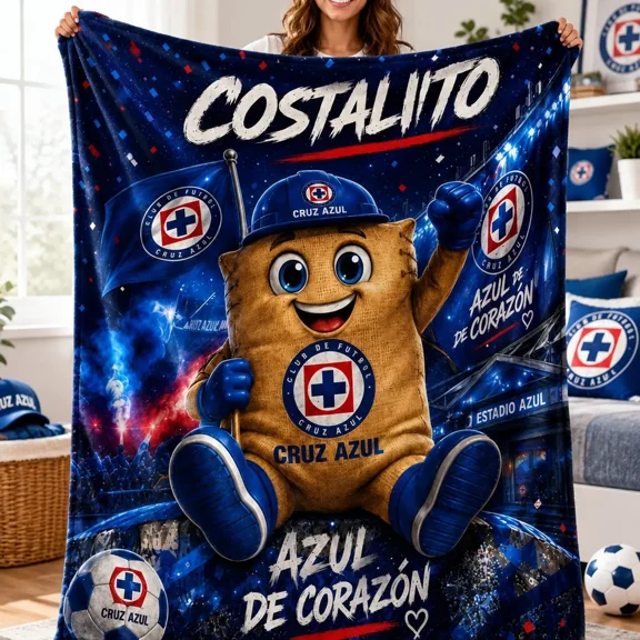 Cruz Azul Costalito Mascot Throw Blanket, Soft Flannel Fleece Blanket, Cozy Lightweight Blanket for Bed Sofa Couch, Home Decor Gift for Fans