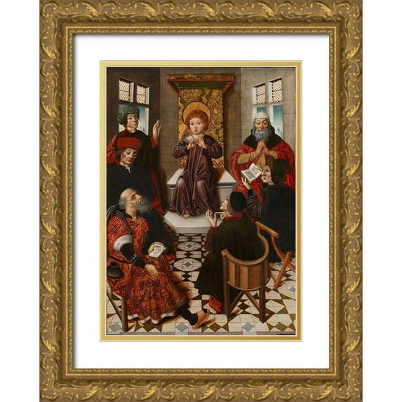 Cruz, Diego de la 11x14 Gold Ornate Wood Framed with Double Matting Museum Art Print Titled - Christ child among doctors
