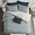 thumbnail image 1 of Cruz Ticking Stripes Duvet Cover & 2 Pillow Shams Set, Indigo & Ivory - King Size - 3 Piece, 1 of 1