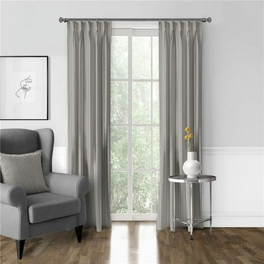 Cruz Ticking Stripes Pinch Pleat Drapery Panel, Black & Linen - 20 x 108 in. - Pack of 2