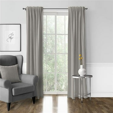 Cruz Ticking Stripes Pole Top Drapery Panel, Black & Linen - 50 x 96 in. - Pack of 2