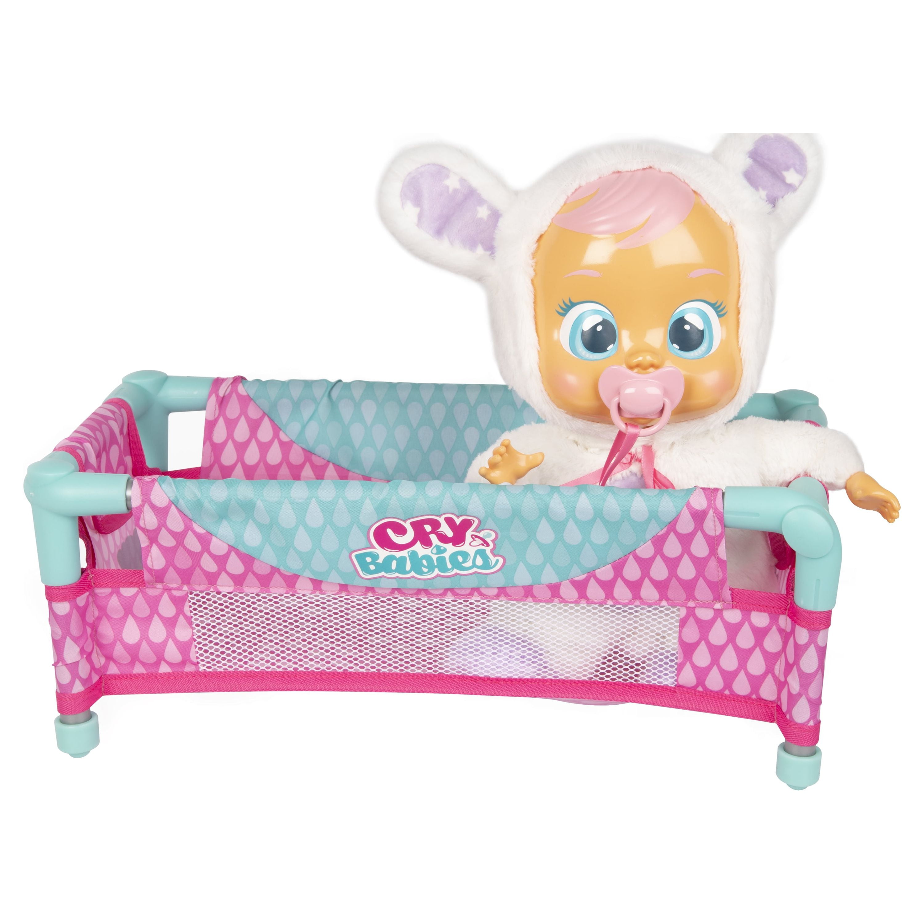 Cry Babies Pink and Blue Foldable Metal Baby Doll Crib