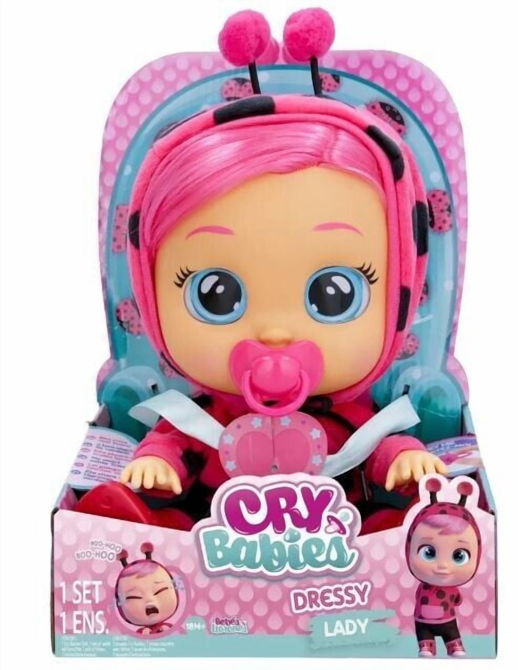 Cry Babies Dressy Lady Interactive Baby Doll Pink Hair Lady Bug