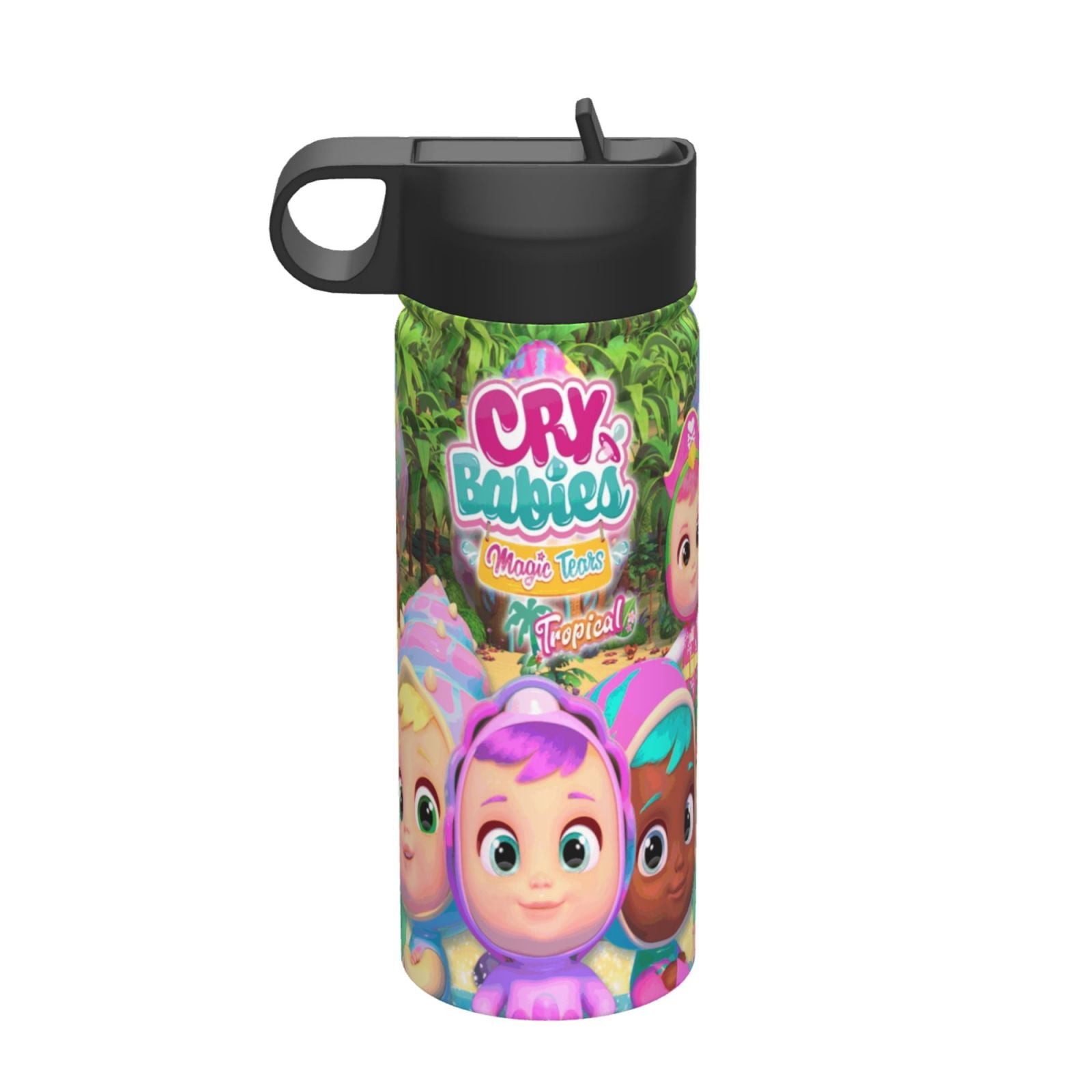 Cry Babies Kids Insulated Water Bottle With Straw - 18 Oz Stainless Steel Double Wall Vacuum Cup, Leakproof, Bpa Free, Suitable For Boys And Girls