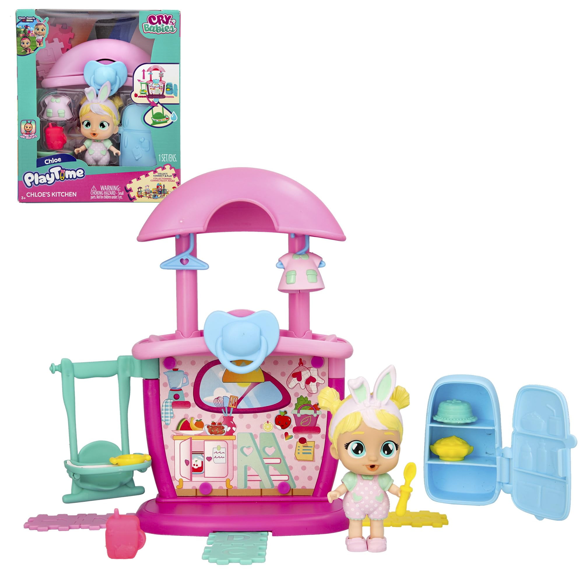 Cry Babies Playtime Chloe's MMF7&nbsp;Kitchen Playset with Collectible Doll and 4+ Accessories, Dollhouse Accessories, Holiday Toy, Great Gift for Kids Ages 4 5 6+ Years Old
