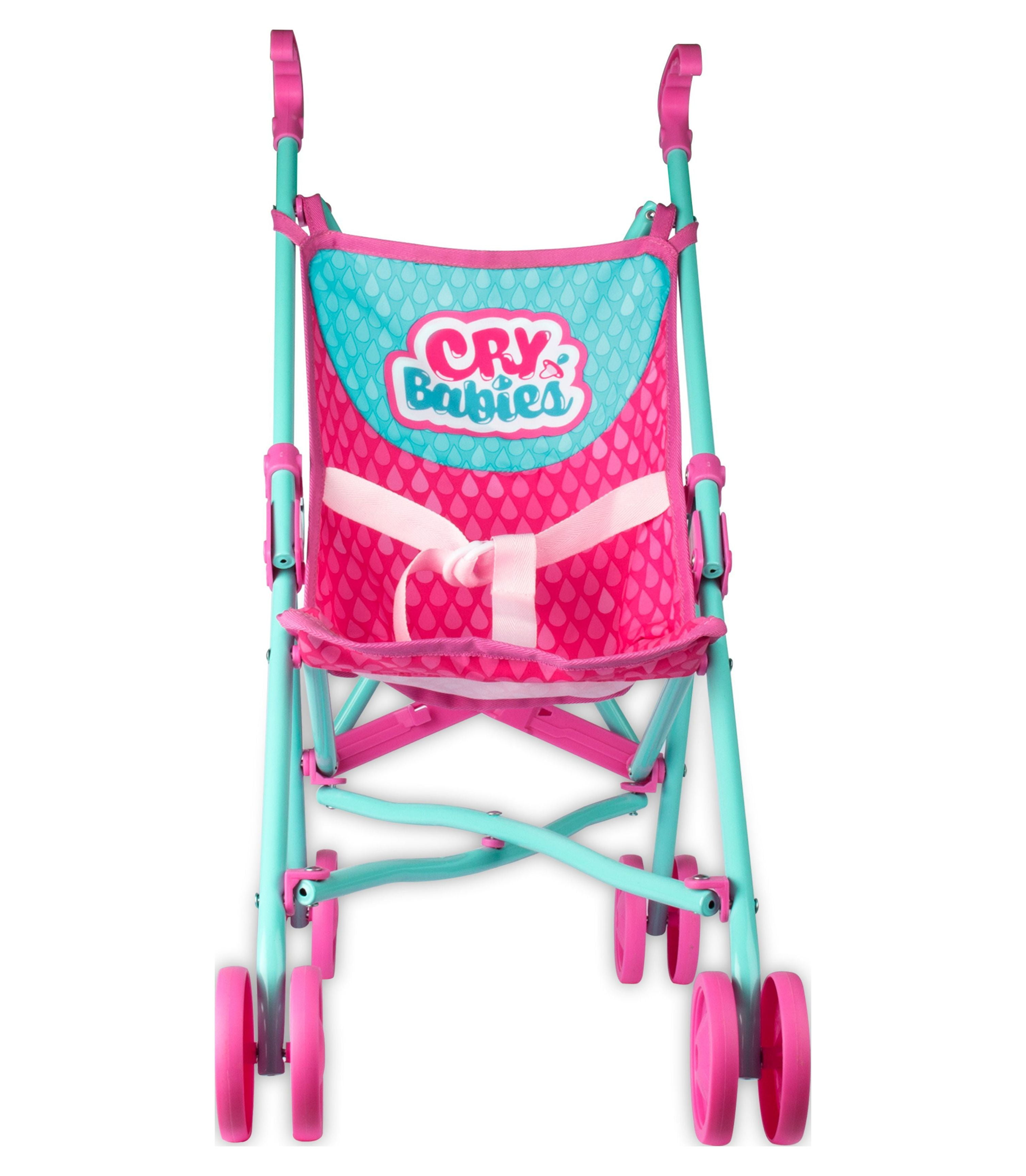 Cry Babies Pink and Aqua Fabric Doll Stroller, 4.72"