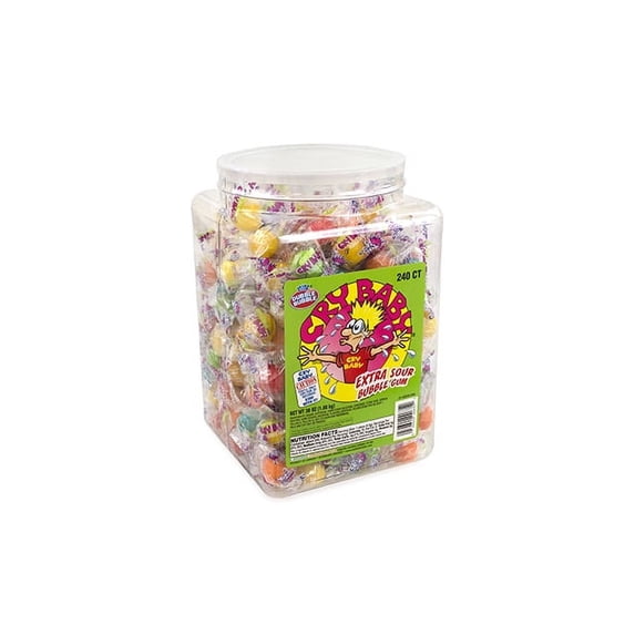 Cry Baby Extra Sour Bubble Gum Tub, 240 Count