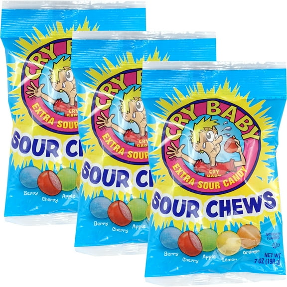 Cry Baby Sour Chews, 7 Ounce Bags (3 Pack), Sour Hard Candy