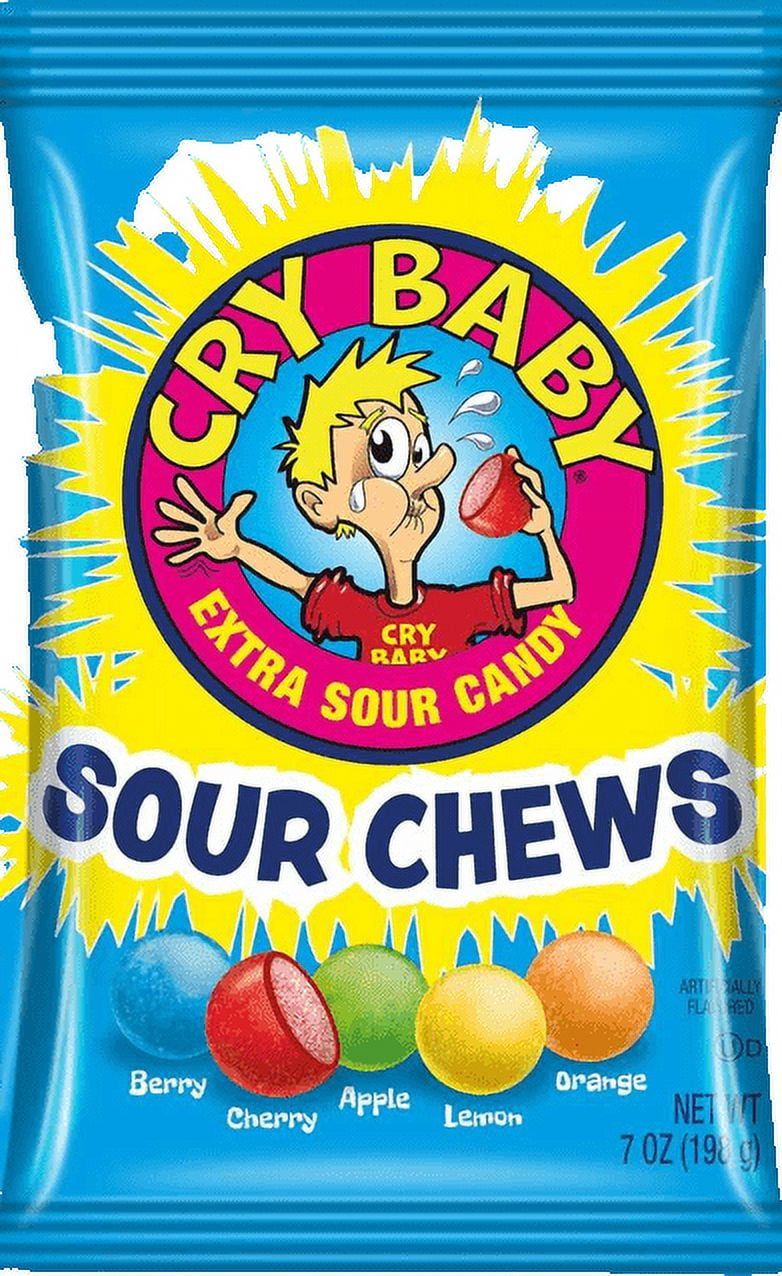 Cry Baby Sour Chews, Extra Sour Candy, 5 Flavors, 7 oz Bag - Pack of 8