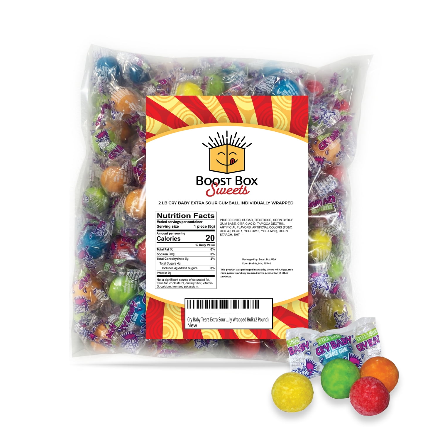 Cry Baby Tears Extra Sour One Inch Gumballs Candy Coated Gum Individually  Wrapped Bulk (2 Pound) - Walmart.com, image size:1500x1500