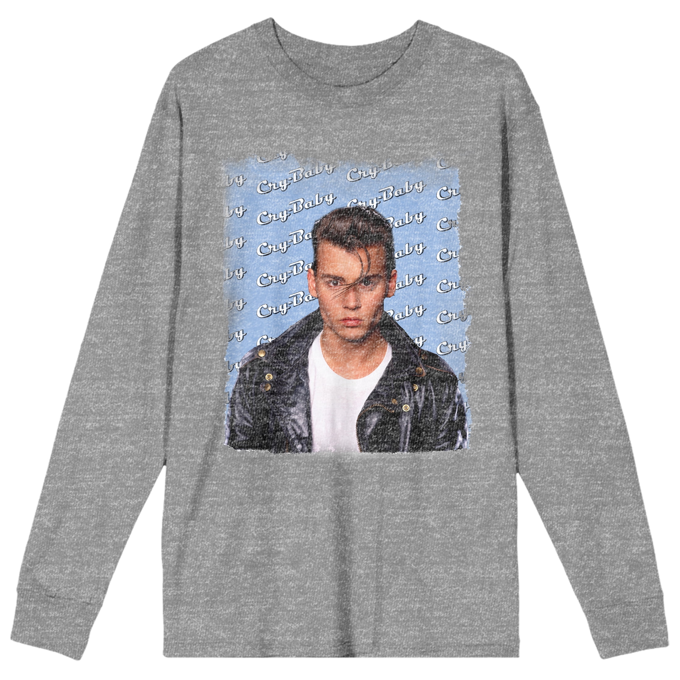 Cry Baby Wade Walker Logo Pattern Crew Neck Long Sleeve Gray Heather ...