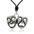 thumbnail image 1 of Cry-Smile Mask Silver Pewter Charm Necklace Pendant Jewelry With Cotton Cord, 1 of 1