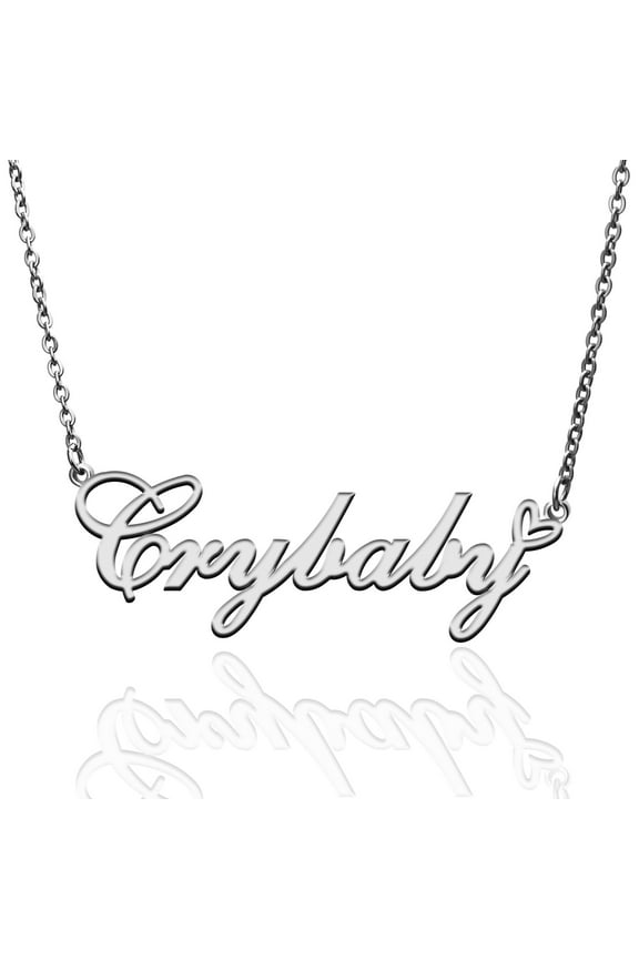 Crybaby Custom Name Necklace Customized Personalized Plated Name Necklace for Mother Daughter Friendship Women Valentine's Day Christmas Birthday New Year Silver