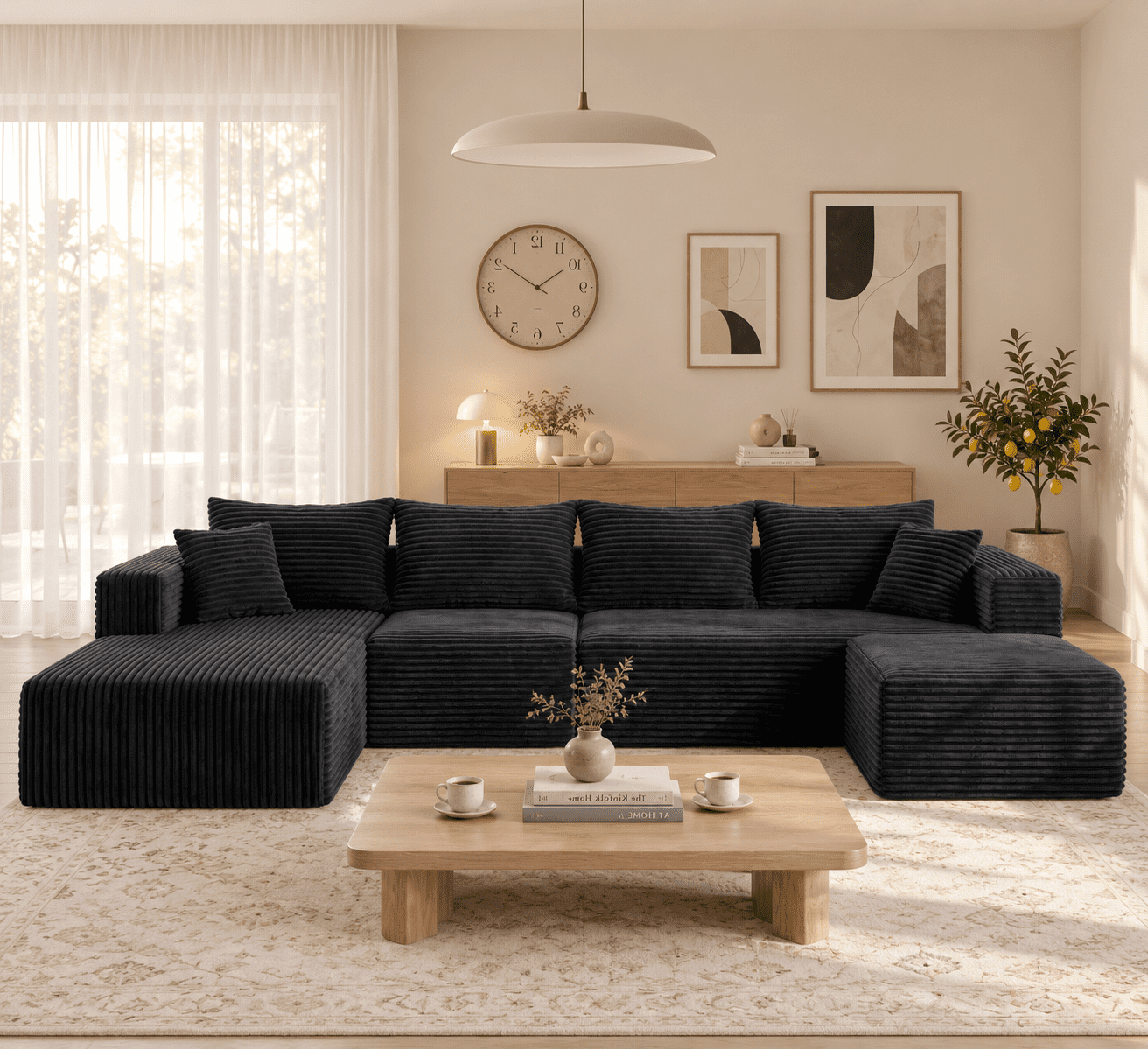 Hommoo Flannel 4-Seat Couch Sofa Set, L Shaped Couch Living Room