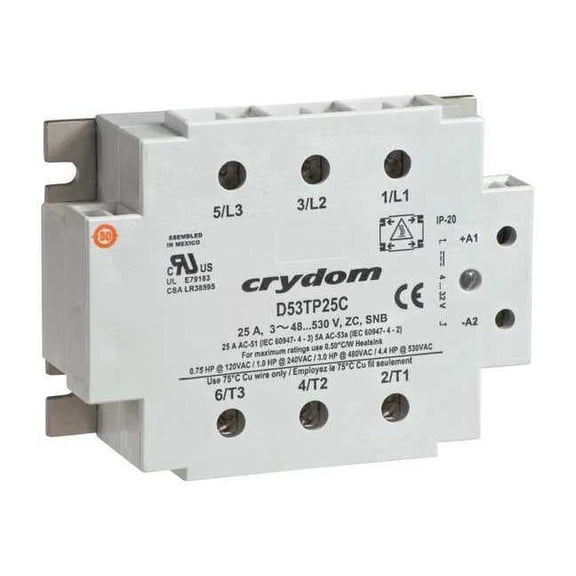 Crydom Solid State Relay, 3 Phase, Saddle Clamp, Screw, Panel, SCR D53TP50C