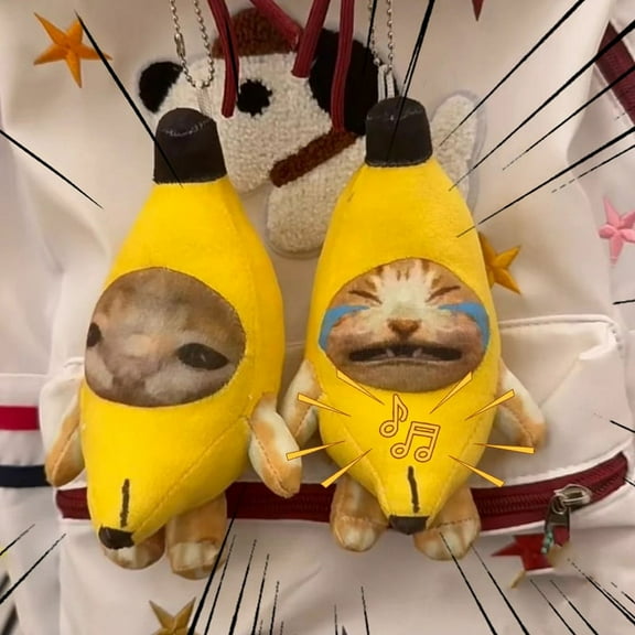 -Crying Banana Cat,Key Chain Plush Pendant Cute Banana-Cat Doll with Sound Bag Funny Pendant Kids Classmate Gifts