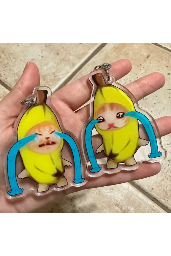 Crying Banana Cat Meme - funny cat Keychain (1 keychain)