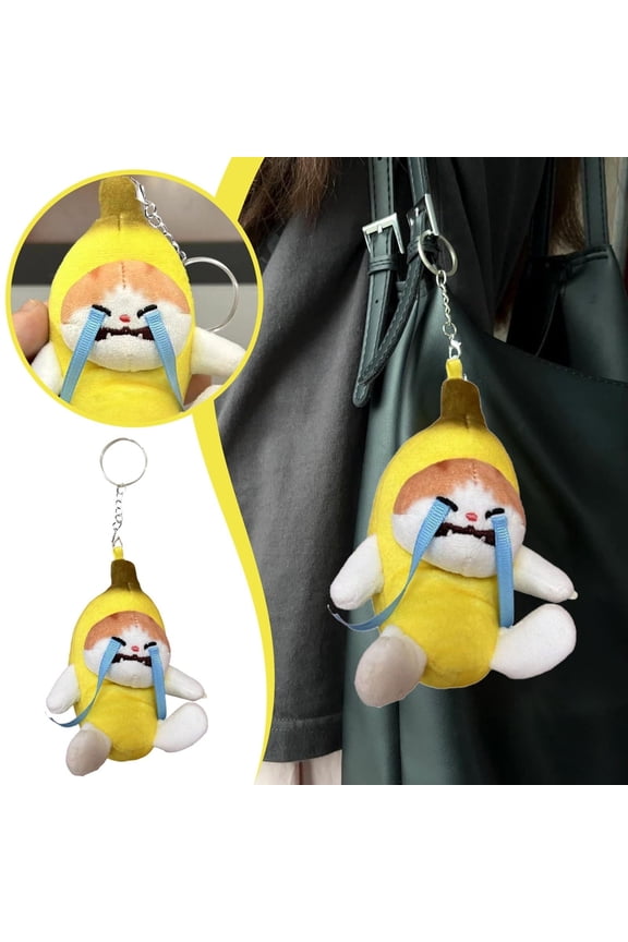 Crying Banana Cat Pendant Funny Novelty Toy Cute Meow Doll Keychain Sound Making Charm for Kids and Adults