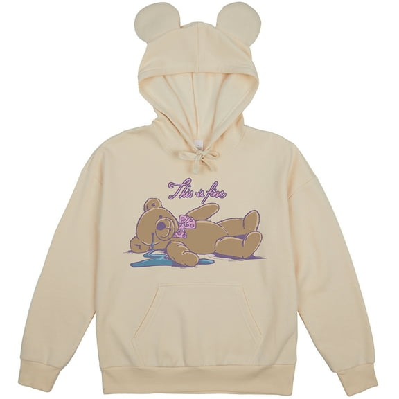 Crying Bear Women's Cream Long Sleeve Hooded Sweatshirt With 3D Ears-XS