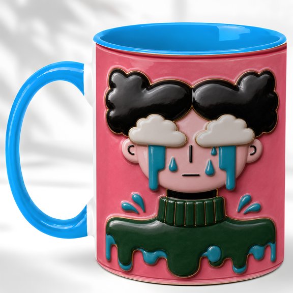 Crying Cloud Face Coffee Mug, Cartoon Weather Mug, Ceramic 11 oz