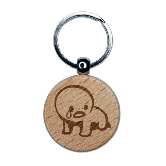 Crying Despair Sad Emote Engraved Wood Round Keychain Tag Charm