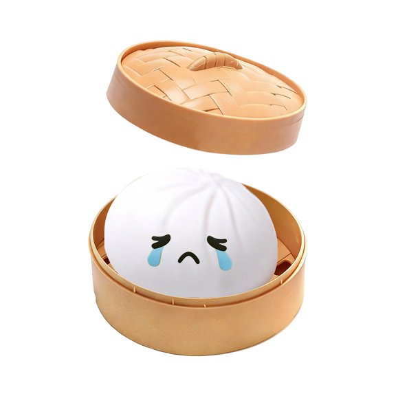 Crying Face Dumpling Squishy Soft Stretchy Toy With Steamer Case For Stress Anxiety Relief & Sensory Play Autism Awareness Day(White-10Cm)